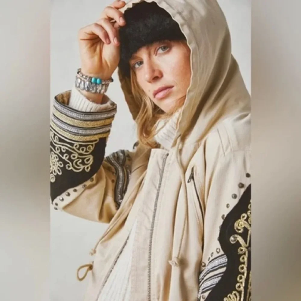 Free People Golden Quills Military Parka with Embroidered Sleeves - Picture 15 of 16